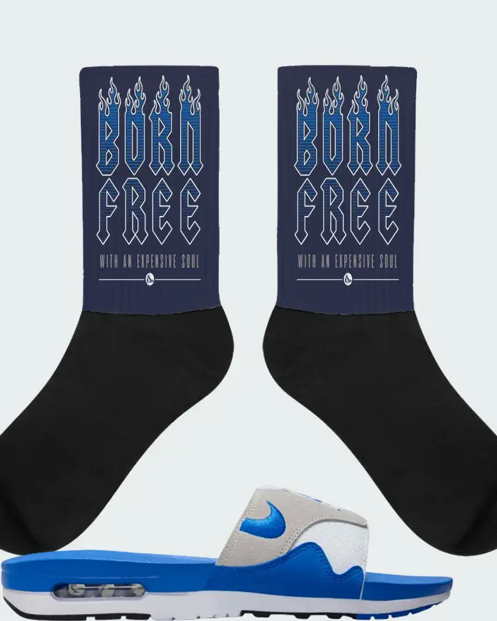 Nike Air Max 1 Slide Royal White Royal Blue Black Neutral Grey Matching Socks