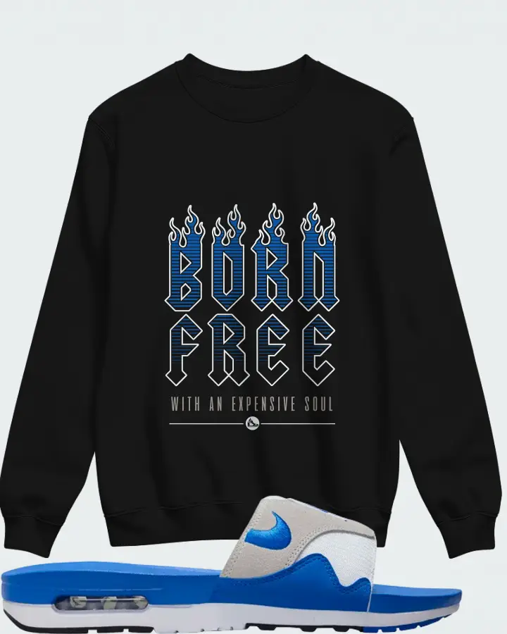 Nike Air Max 1 Slide Royal White Royal Blue Black Neutral Grey Matching Sweatshirt
