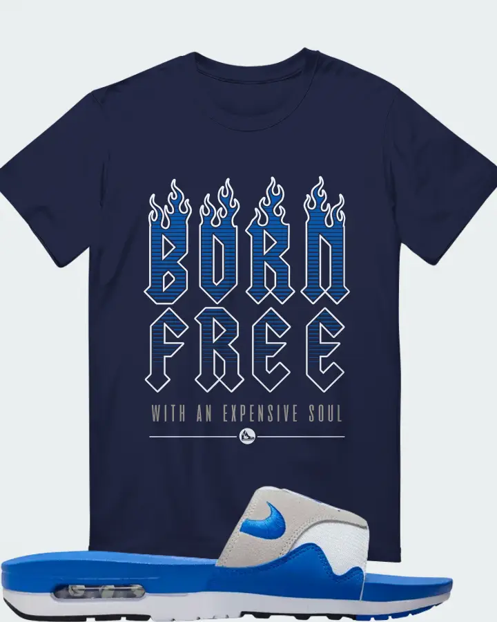 Nike Air Max 1 Slide Royal White Royal Blue Black Neutral Grey Matching T-Shirt