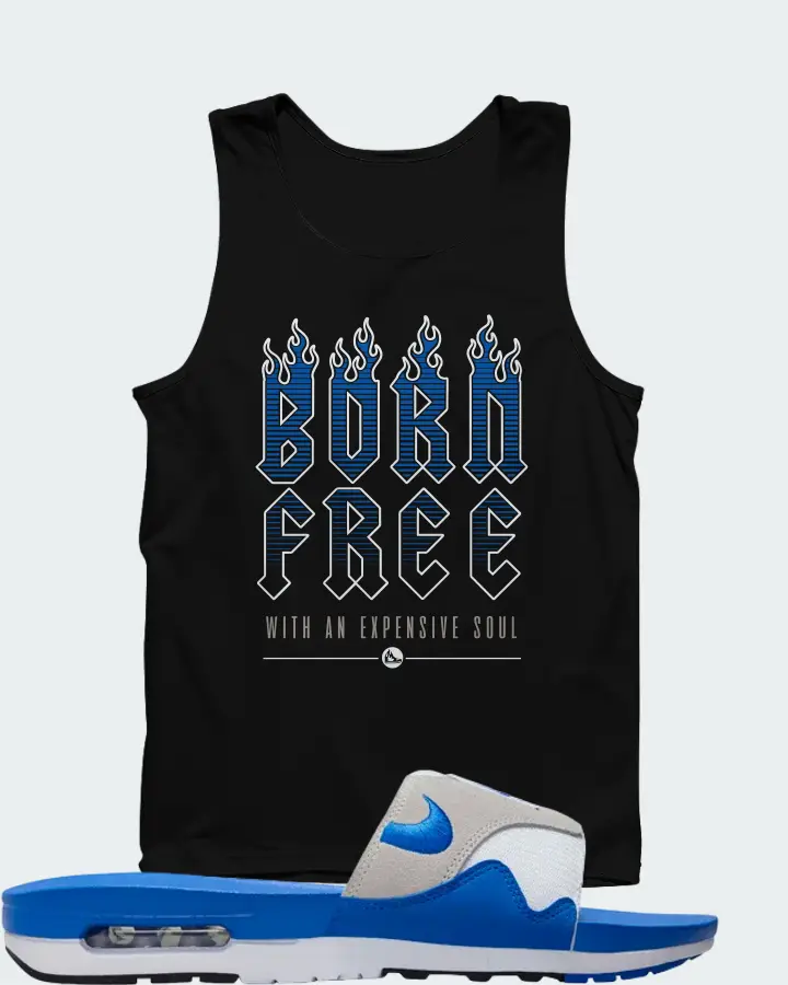 Nike Air Max 1 Slide Royal White Royal Blue Black Neutral Grey Matching Tank Top