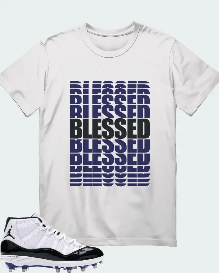 Jordan 11 Retro Cleat Sneaker Matching White T-Shirt - BLESSED Many Times