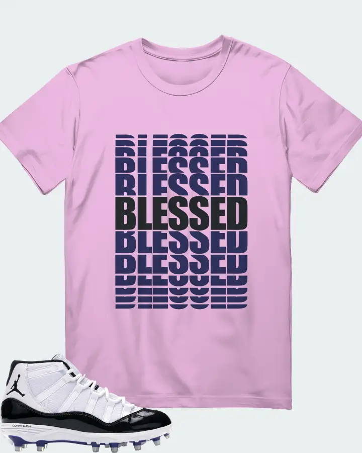 Jordan 11 Retro Cleat Sneaker Matching Lilac T-Shirt - BLESSED Many Times