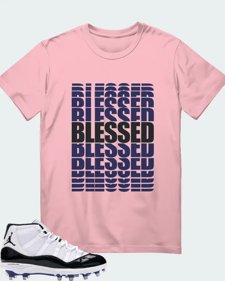 Jordan 11 Retro Cleat Sneaker Matching Pink T-Shirt - BLESSED Many Times