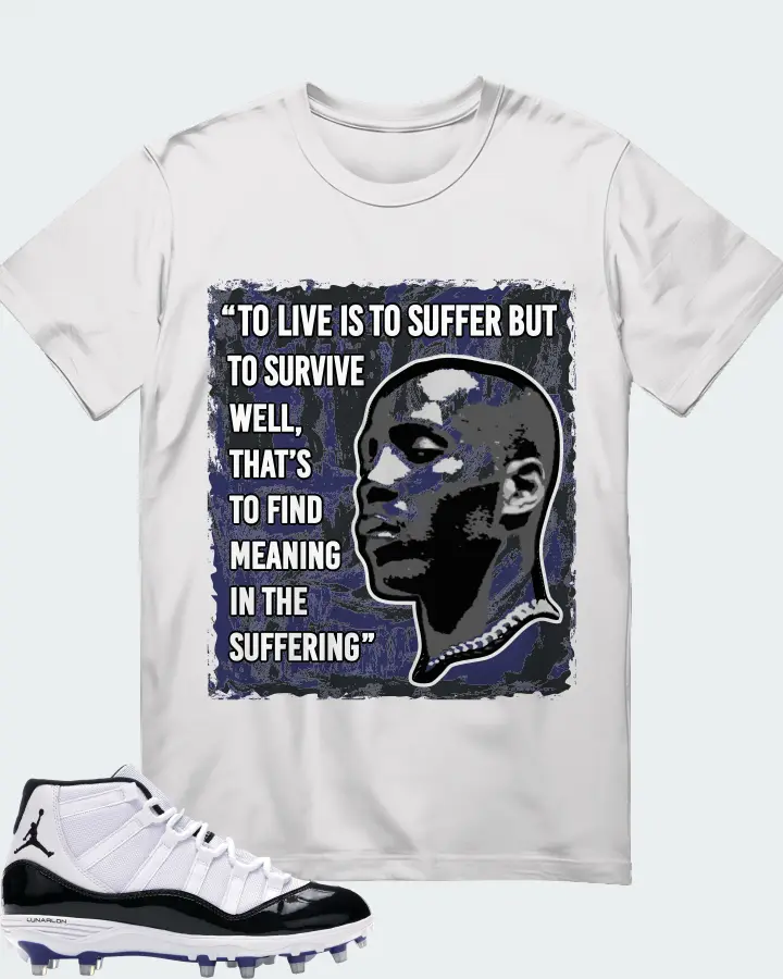Jordan 11 Retro Cleat Sneaker Matching White T-Shirt - DMX Suffer Quote
