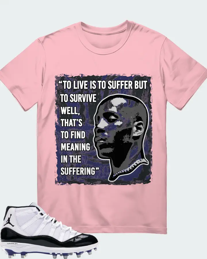 Jordan 11 Retro Cleat Sneaker Matching Pink T-Shirt - DMX Suffer Quote