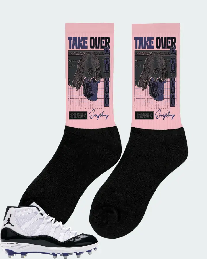 Jordan 11 Retro Cleat Sneaker Matching Pink Socks (Take Over) - View 3