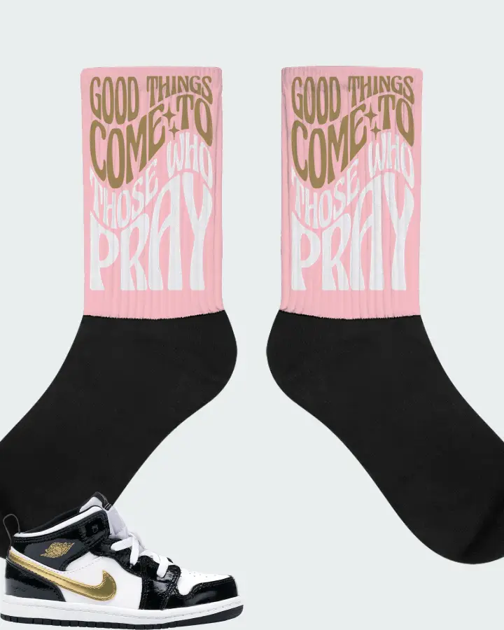 Jordan 1 Mid Sneaker Matching Pink Socks - Good Things Come To Those Who Pray