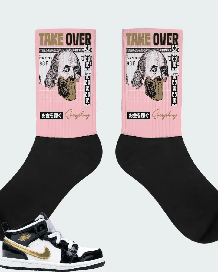 Jordan 1 Mid Sneaker Matching Pink Socks - Take Over