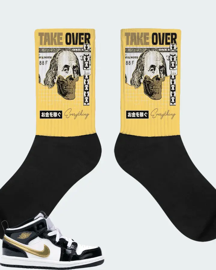 Jordan 1 Mid Sneaker Matching Yellow Socks - Take Over