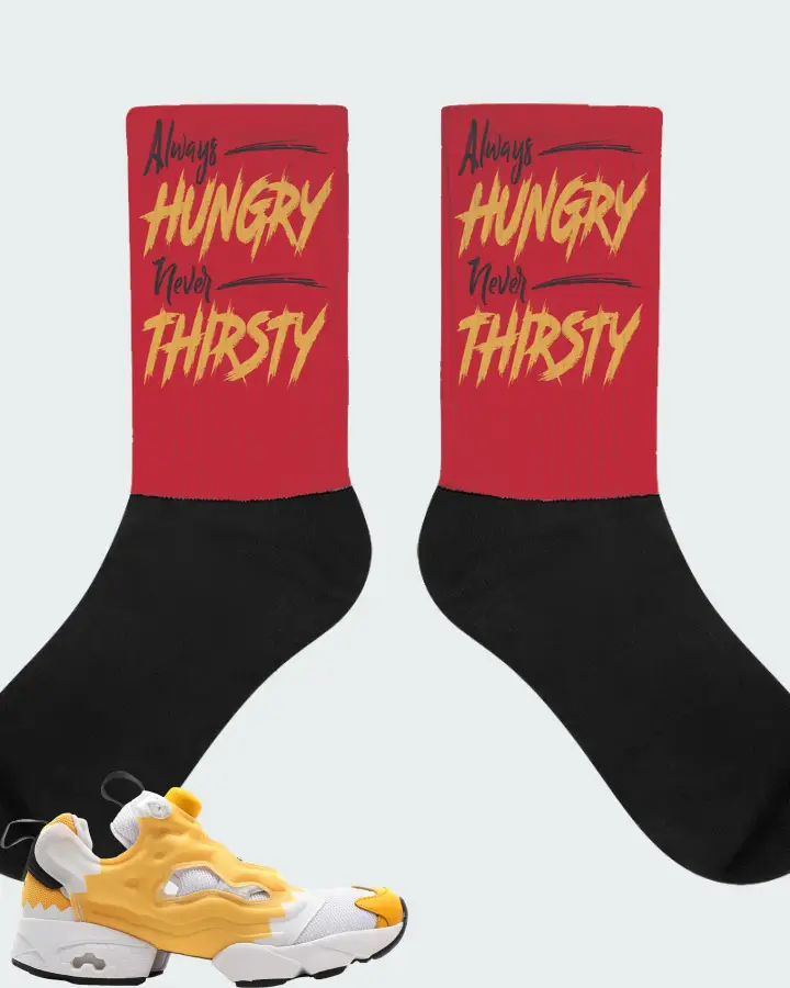 Reebok Instapump Fury Sneaker Matching Red Socks - Always HUNGRY Never THIRSTY
