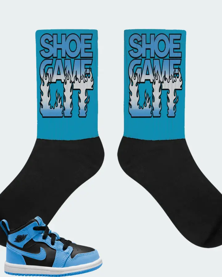 Jordan 1 Mid Sneaker Matching Aqua Socks - Shoe Game Lit Refreshed