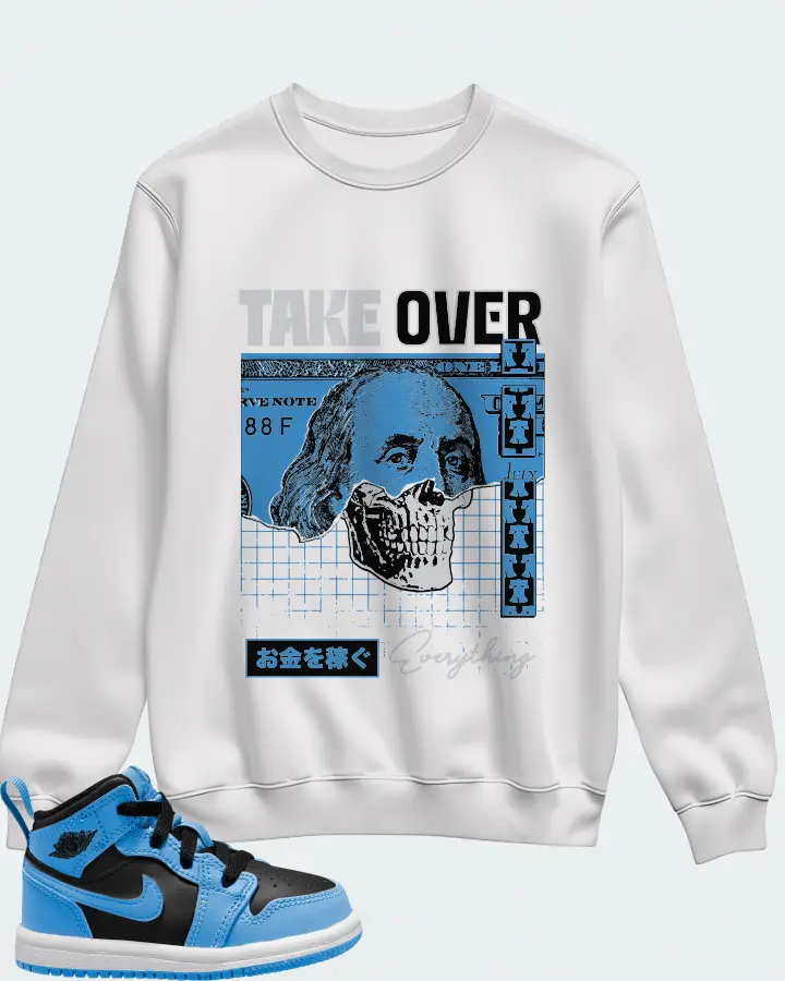 Jordan 1 Mid Sneaker Matching White Sweatshirt - Take Over