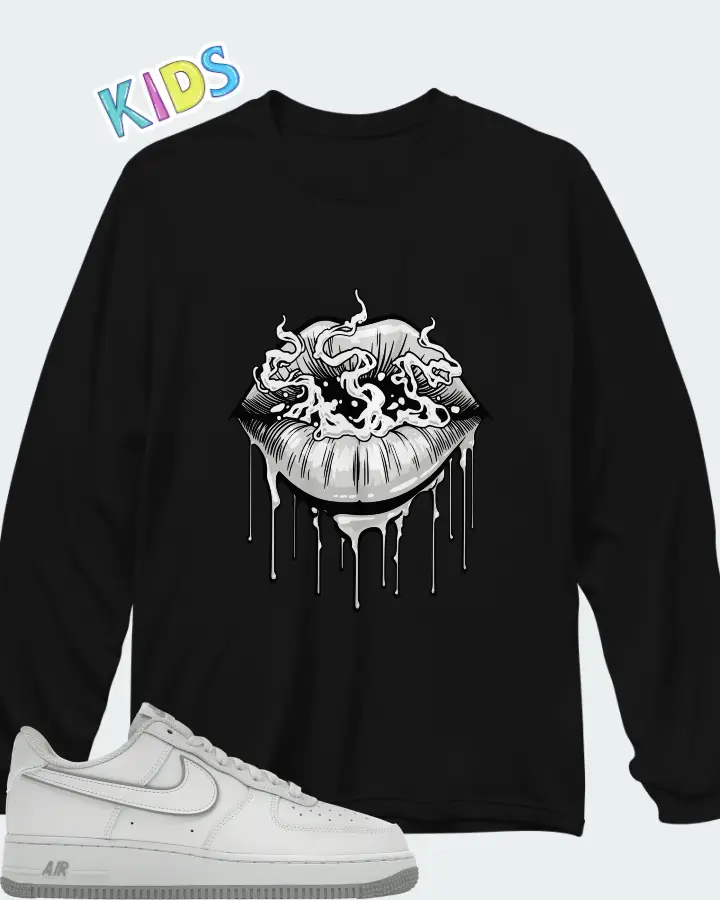 Nike Air Force 1 Low Wolf Grey White Matching Kid's Long Sleeve T-Shirt