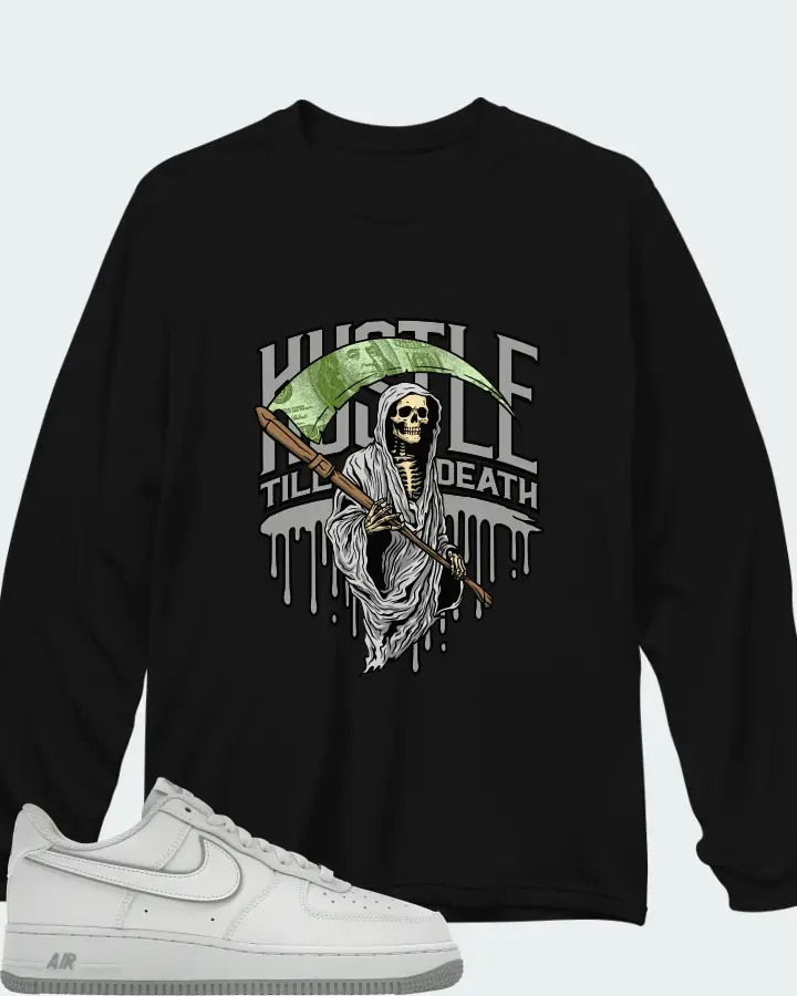 Nike Air Force 1 Low Wolf Grey White Matching Long Sleeve T-Shirt