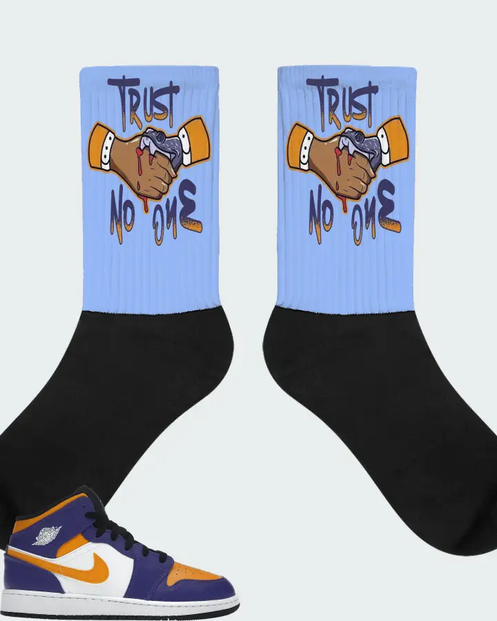 Jordan 1 Mid Sneaker Matching Carolina Blue Socks - Trust No One
