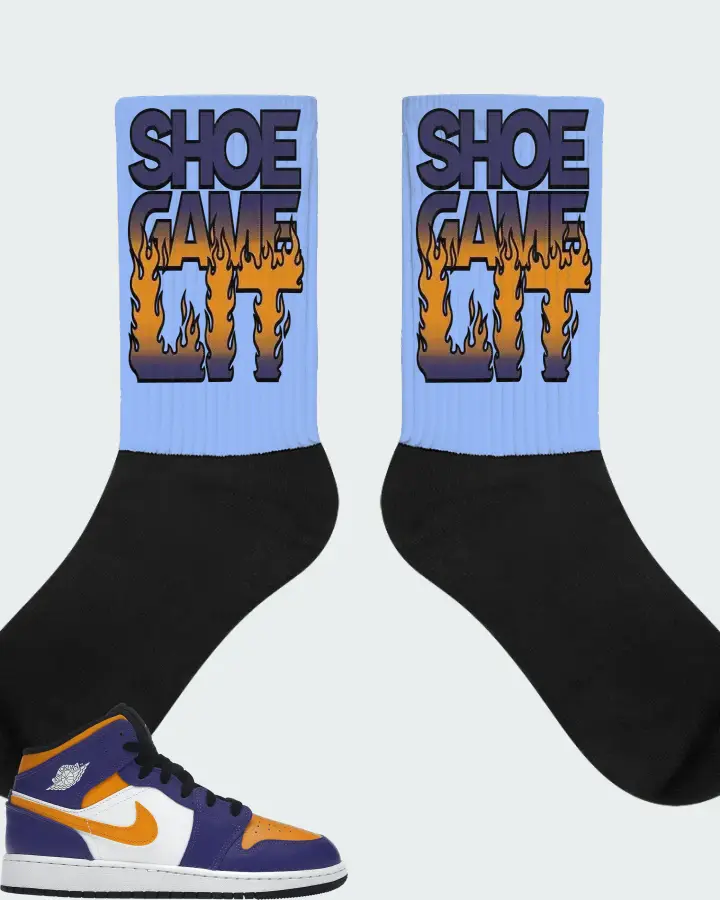 Jordan 1 Mid Sneaker Matching Carolina Blue Socks - Shoe Game Lit Refreshed