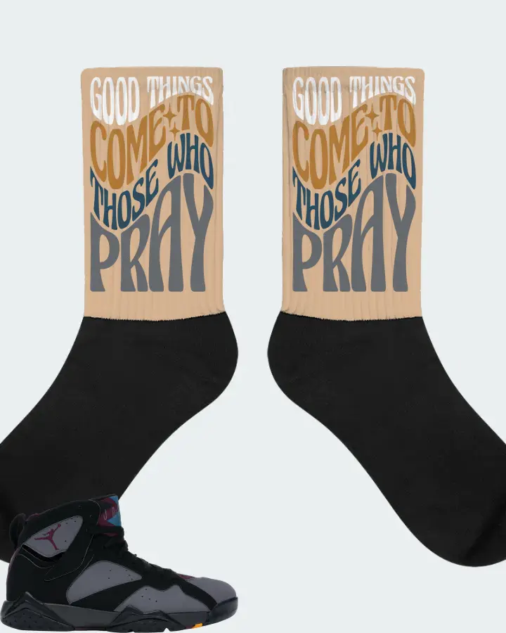 Jordan 7 Retro Sneaker Matching Cream Socks - Good Things Come To Those Who Pray
