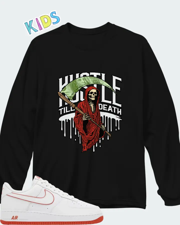 Nike Air Force 1 '07 White Picante Red Matching Kid's Long Sleeve T-Shirt