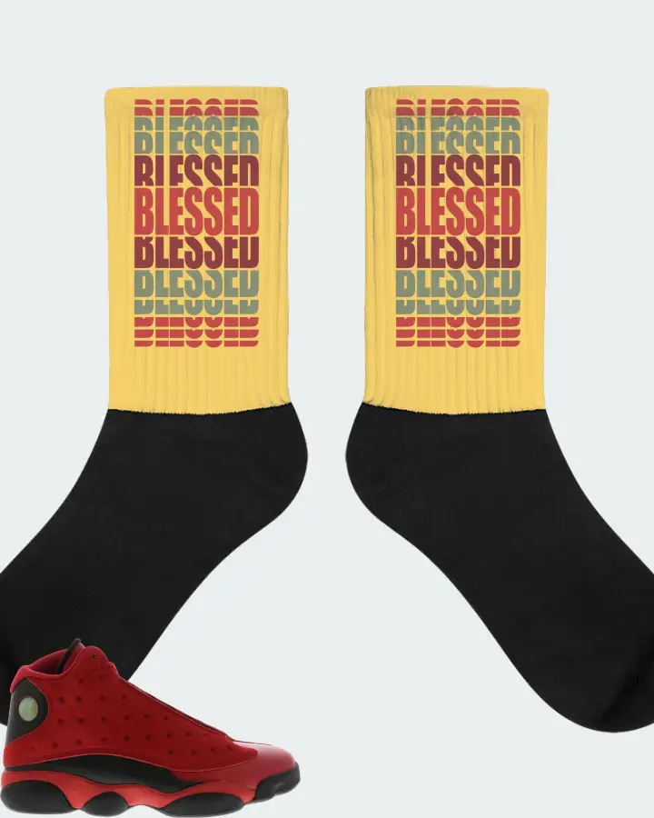 Jordan 13 Retro Sneaker Matching Yellow Socks - BLESSED Many Times