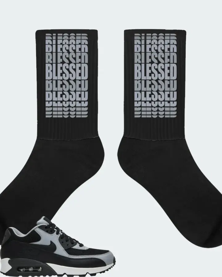 Nike Air Max 90 Essential Wolf Grey Sneaker Matching Black Socks - BLESSED Many Times