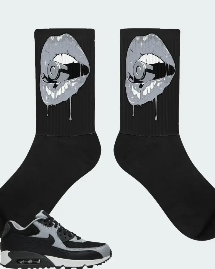 Nike Air Max 90 Essential Wolf Grey Sneaker Matching Black Socks - Kiss of Death