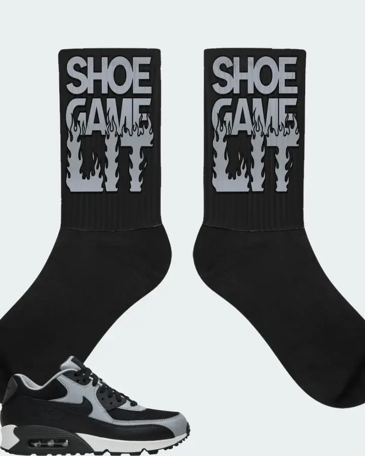 Nike Air Max 90 Essential Wolf Grey Sneaker Matching Black Socks - Shoe Game Lit Refreshed