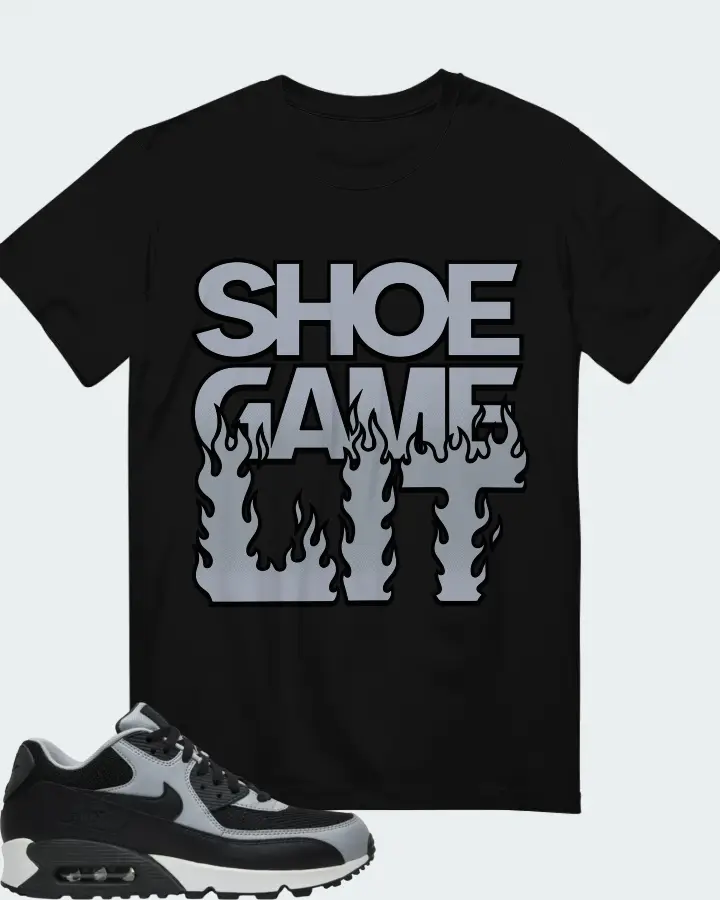 Nike Air Max 90 Essential Wolf Grey Sneaker Matching Black T-Shirt - Shoe Game Lit Refreshed