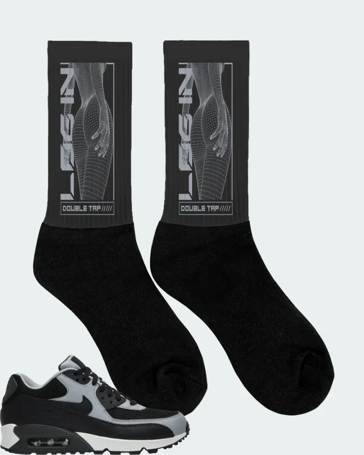 Nike Air Max 90 Essential Wolf Grey Sneaker Matching Black Socks (LOGIN) - View 2