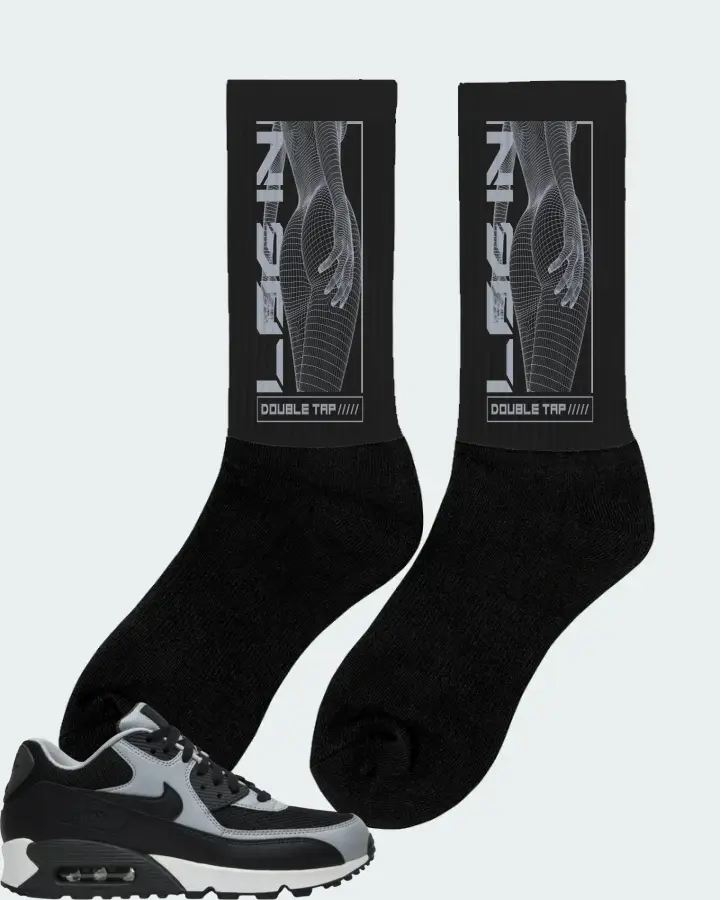 Nike Air Max 90 Essential Wolf Grey Sneaker Matching Black Socks (LOGIN) - View 3