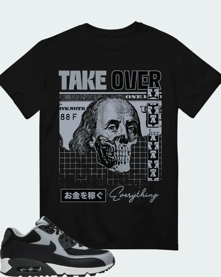 Nike Air Max 90 Essential Wolf Grey Sneaker Matching Black T-Shirt - Take Over