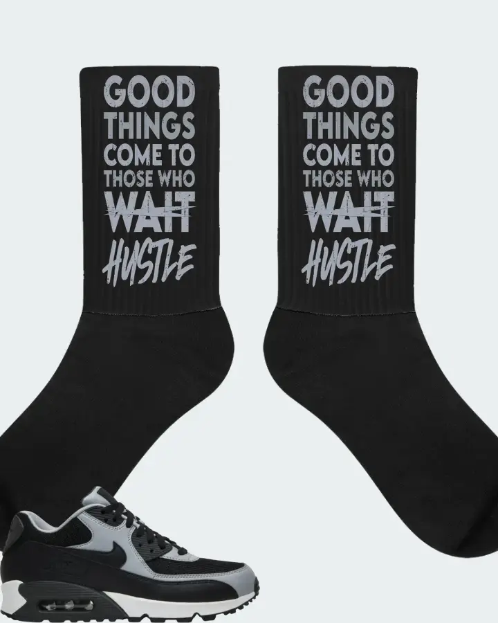 Nike Air Max 90 Essential Wolf Grey Sneaker Matching Black Socks - Good Things Come
