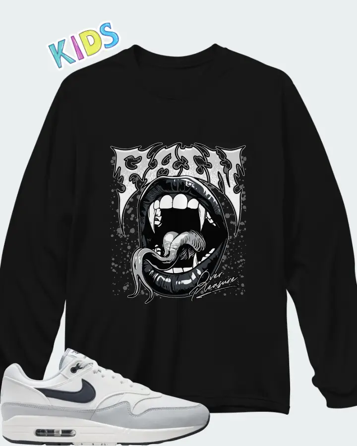 Nike Air Max 1 Pure Platinum Dark Obsidian Matching Kid's Long Sleeve T-Shirt