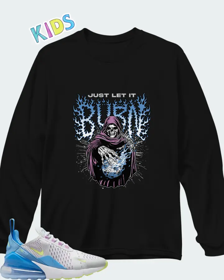 Nike Air Max 270 Pure Platinum Blue Light Lemon Twist Matching Kid's Long Sleeve T-Shirt
