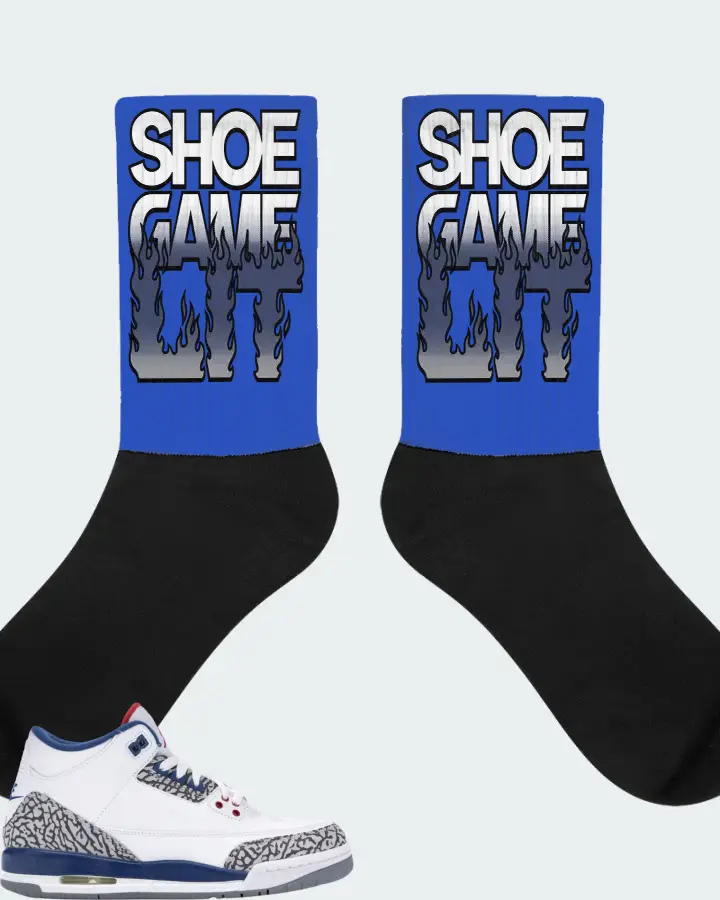 Jordan 3 Retro Sneaker Matching Royal Blue Socks - Shoe Game Lit Refreshed
