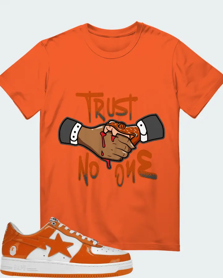 A Bathing Ape Bape Sta Low  Sneaker Matching Orange T-Shirt - Trust No One