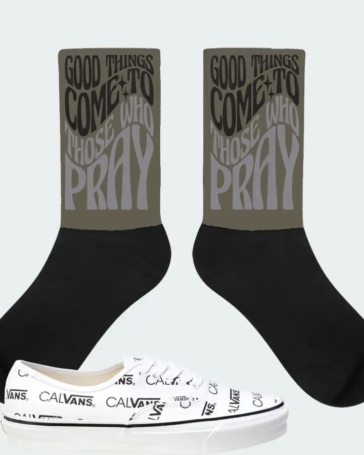 Vans Authentic Sneaker Matching Army Green Socks - Good Things Come To Those Who Pray