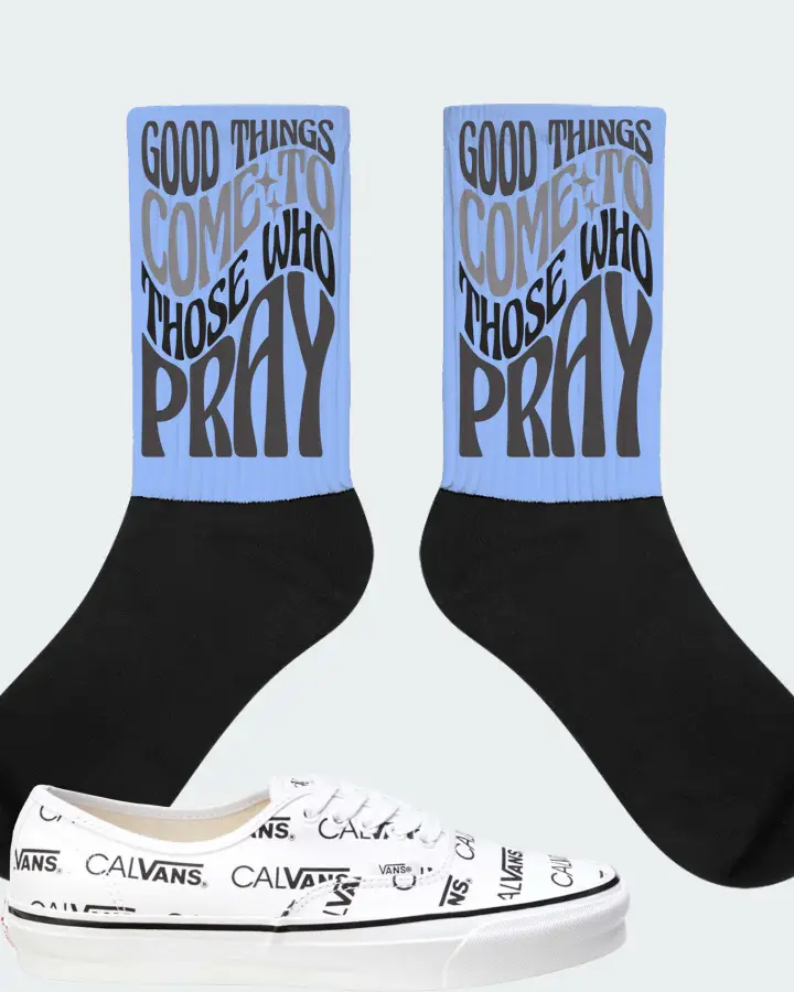 Vans Authentic Sneaker Matching Carolina Blue Socks - Good Things Come To Those Who Pray