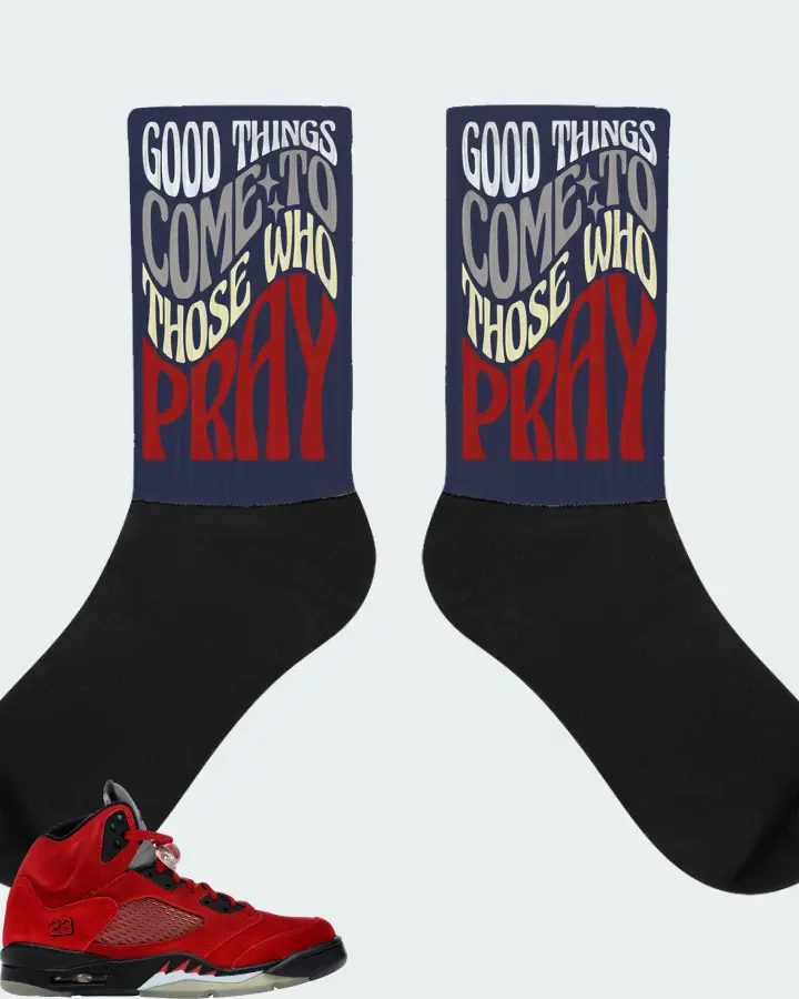 Jordan 5 Retro Sneaker Matching Navy Socks - Good Things Come To Those Who Pray