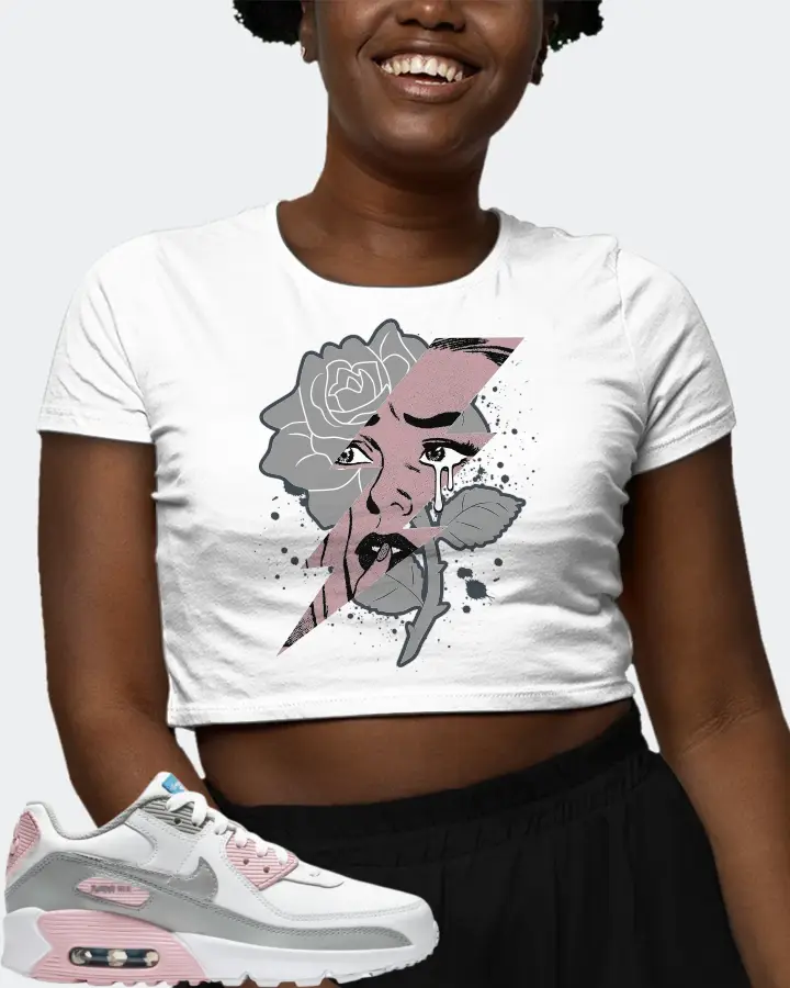 Nike Air Max 90 Metallic Pink Sneaker Matching White Crop Top (High Voltage) - View 3