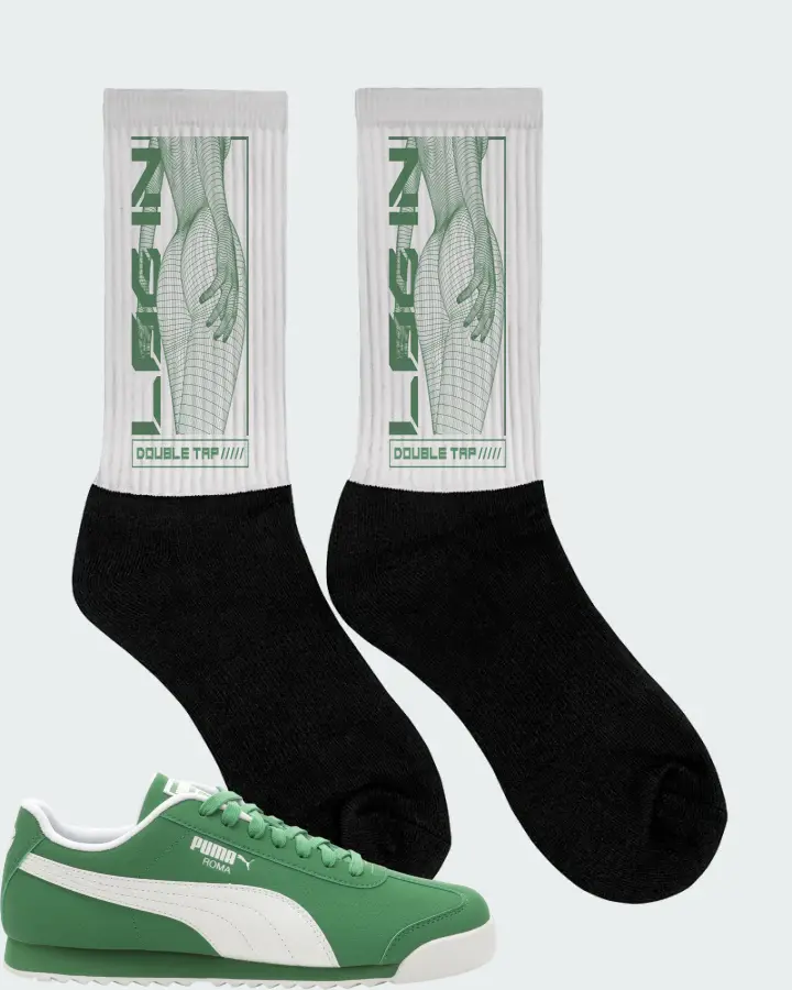 PUMA Roma Reversed Green White Sneaker Matching White Socks (LOGIN) - View 2