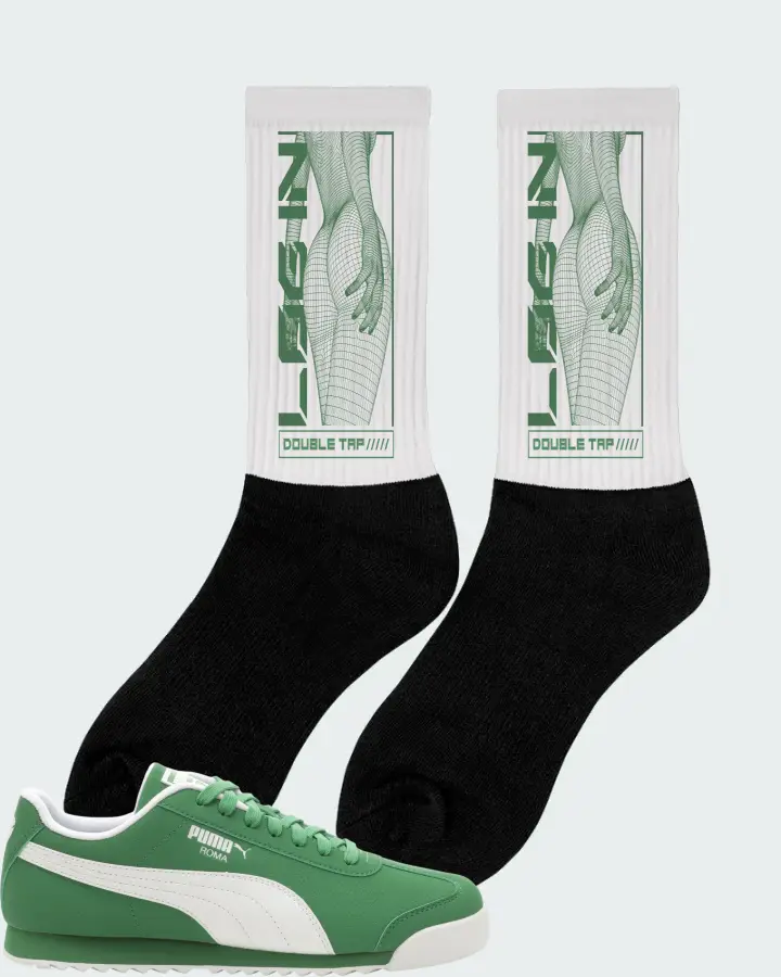 PUMA Roma Reversed Green White Sneaker Matching White Socks (LOGIN) - View 3