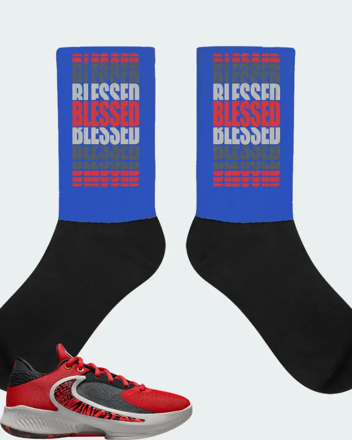 Nike Zoom Freak 4 Sneaker Matching Royal Blue Socks - BLESSED Many Times