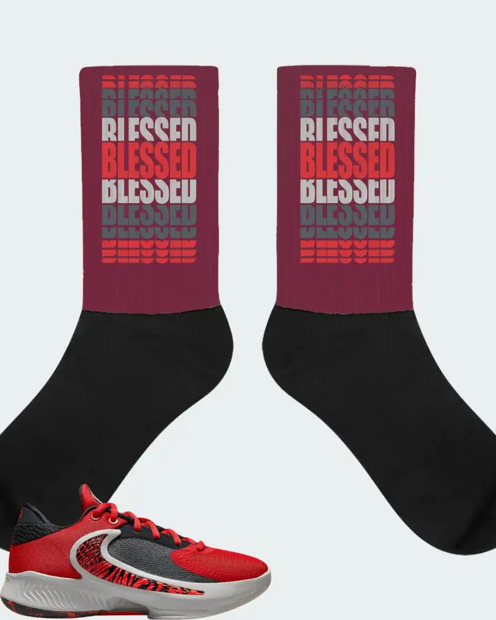 Nike Zoom Freak 4 Sneaker Matching Maroon Socks - BLESSED Many Times