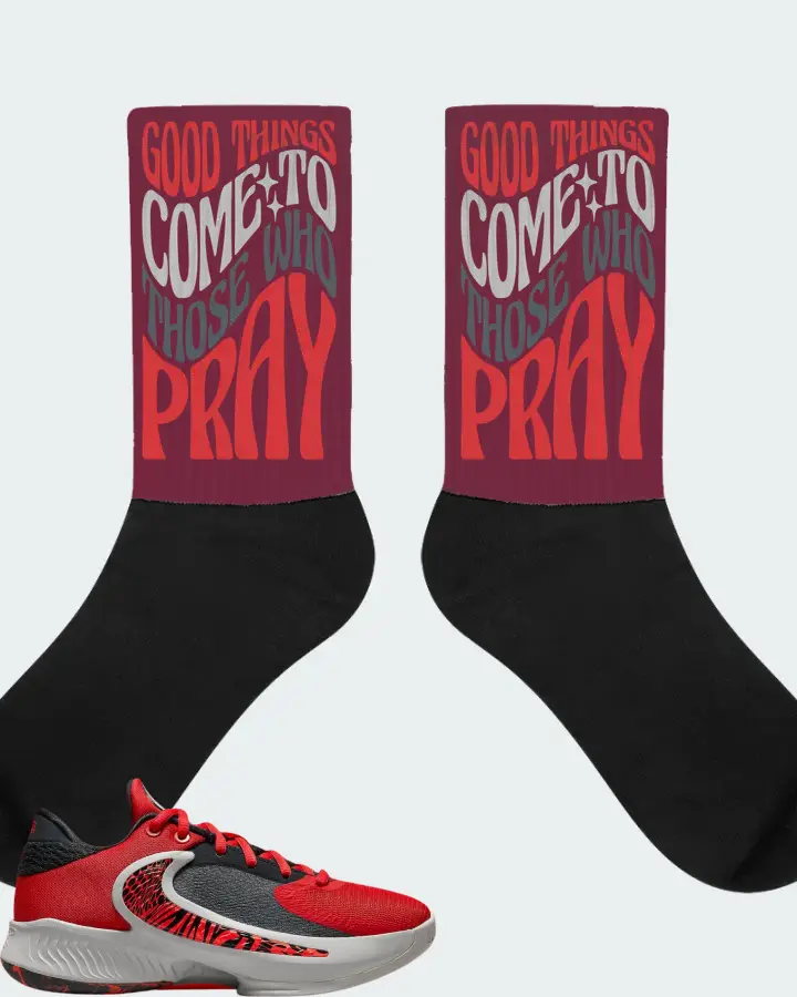 Nike Zoom Freak 4 Sneaker Matching Maroon Socks - Good Things Come To Those Who Pray