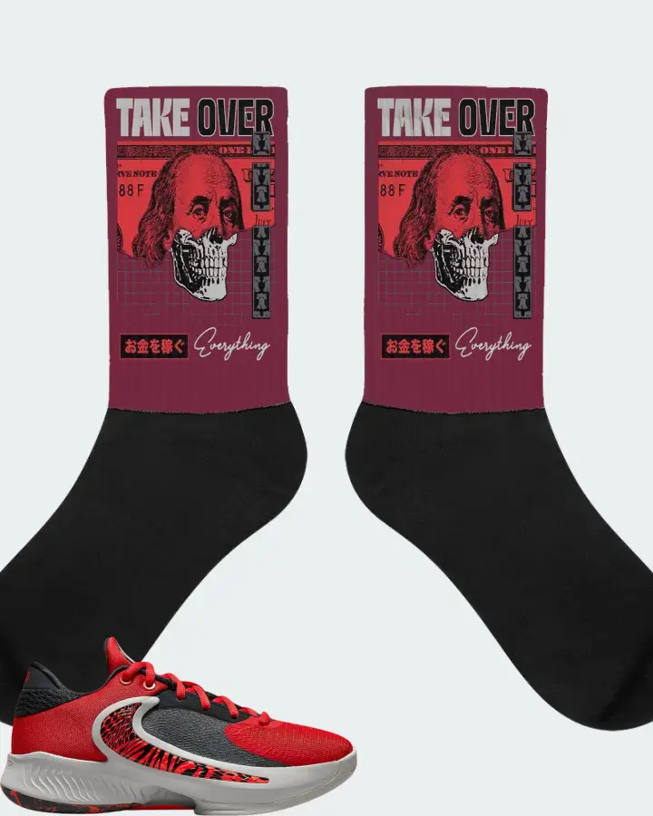 Nike Zoom Freak 4 Sneaker Matching Maroon Socks - Take Over