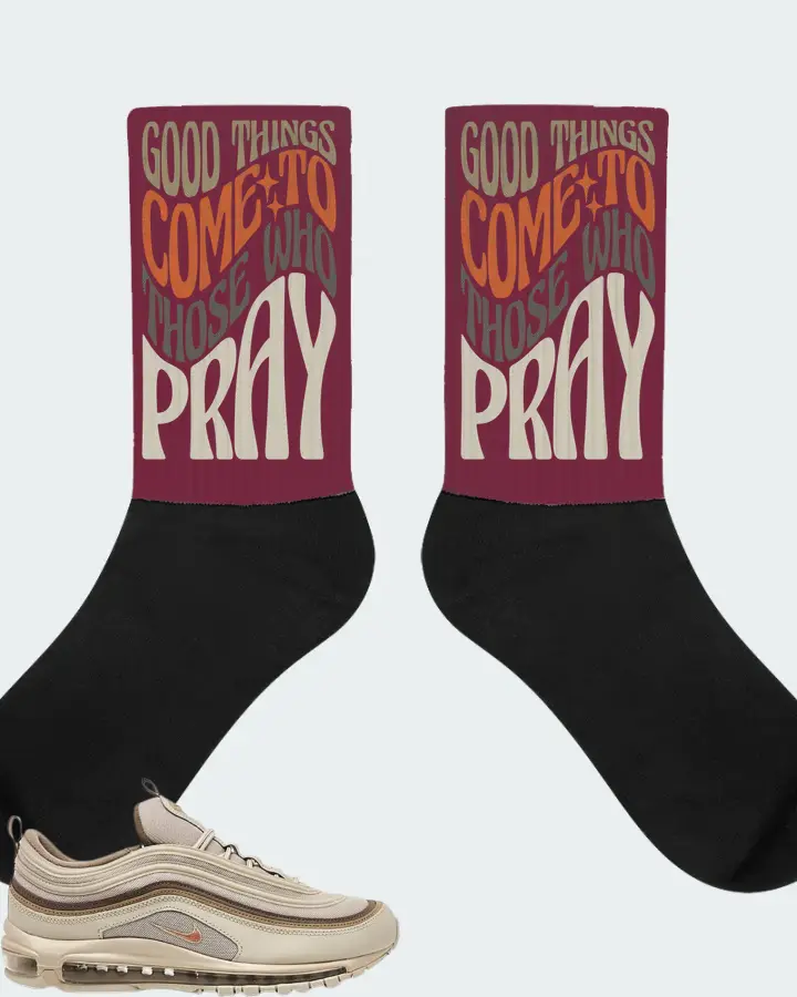 Nike Air Max 97 Sneaker Matching Maroon Socks - Good Things Come To Those Who Pray