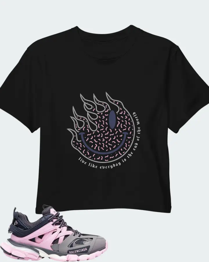 Balenciaga Track White Rose Pink Grey Matching Crop Top