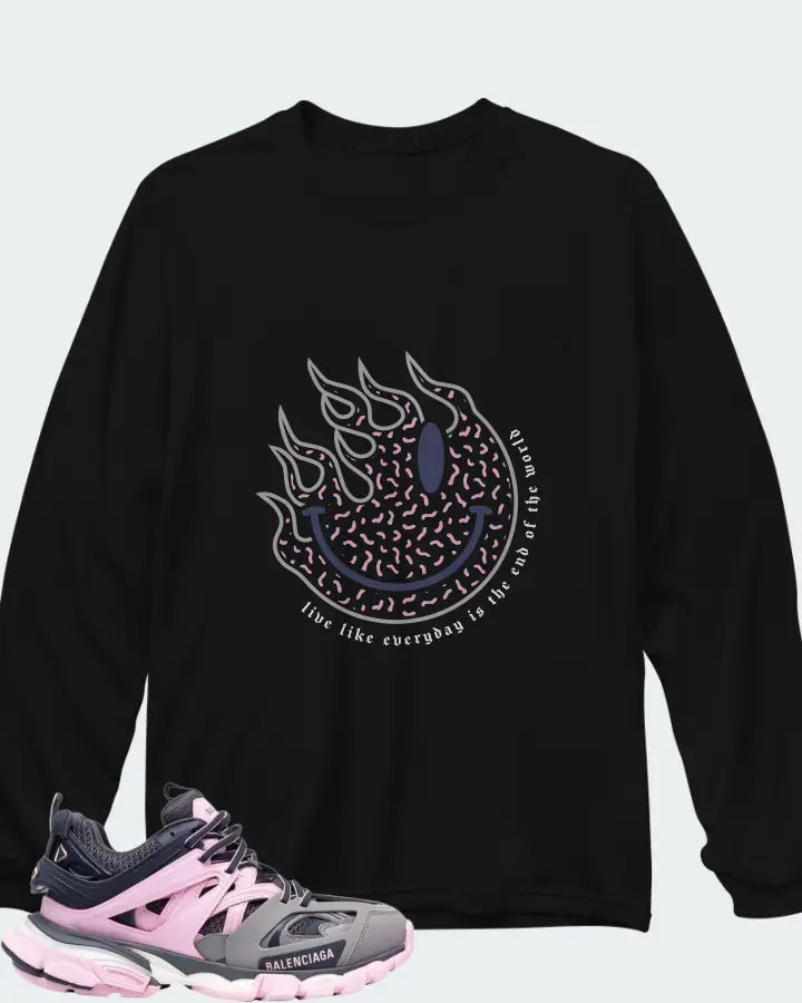 Balenciaga Track White Rose Pink Grey Matching Long Sleeve T-Shirt