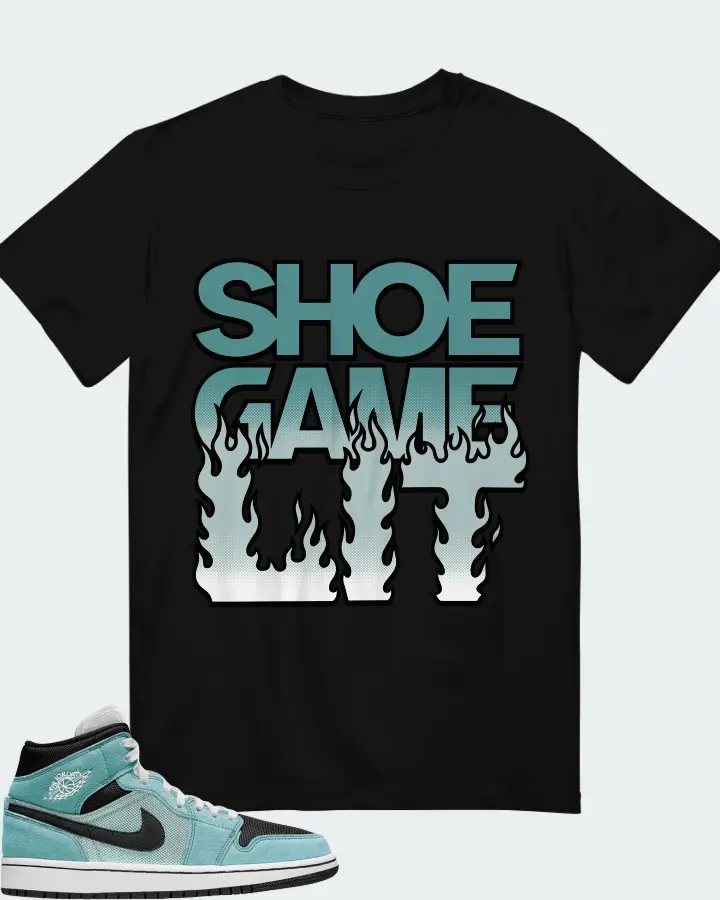 Air Jordan 1 Mid Aqua Blue Tint Sneaker Matching Black T-Shirt - Shoe Game Lit Refreshed