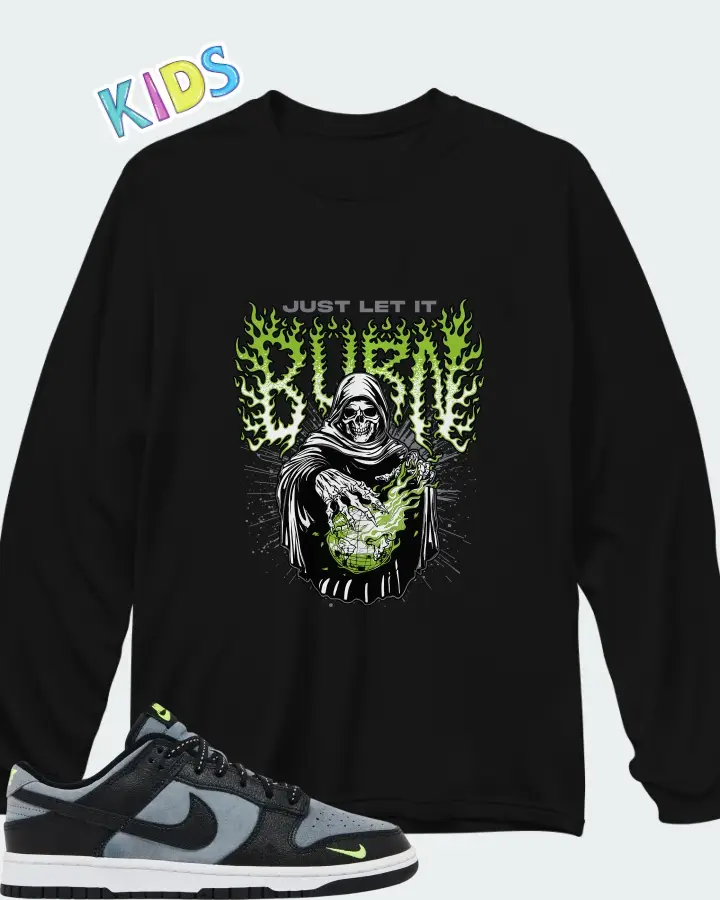 Nike Dunk Low Black Grey Green Strike Matching Kid's Long Sleeve T-Shirt